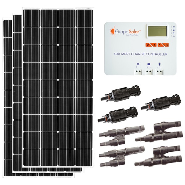 Grape Solar Monocrystalline Solar Panel Kit, 200 W, 20.3V DC, 9.85 A, 36 Cells, 4mm PV - GS-600-KIT-MPPT