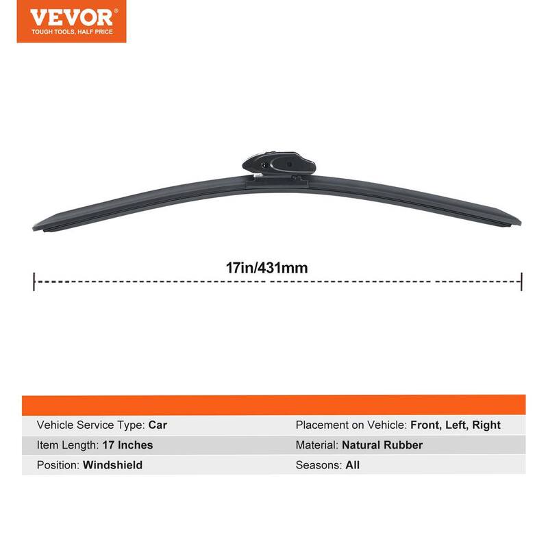 VEVOR 17 in. Rubber Wiper Blades 43 cm Universal Replacement Wind Shield Wiper with 4-Different Clips for most Car - QCYGP17XJSIN2MQNFV0