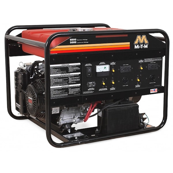 Mi-T-M Portable Generator, Gasoline, 5,000 W Rated, 6,000 W Surge, Electric Start, 120/240V AC, 41.7/20.8 A - GEN-6000-0MHE