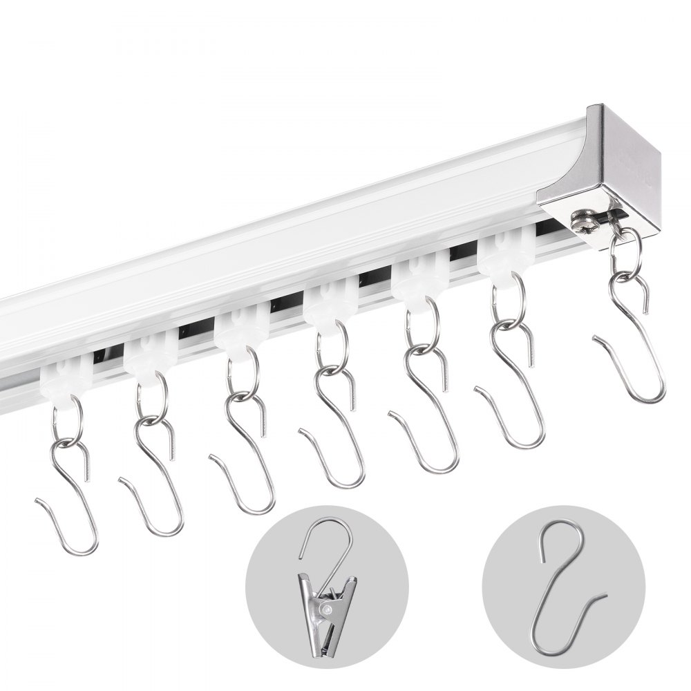 VEVOR Ceiling Curtain Track Set 5.9 FT/1.8 Meter Room Divider with Hooks White - THBCLGDTZLHJAZ7UAV0