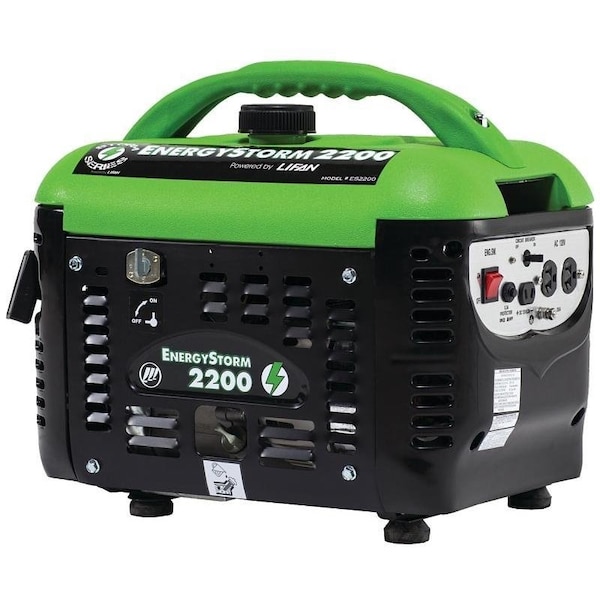 Lifan Portable Generator, 17 A, 120 V, 2200 W Output, Gasoline, 1 gal Tank, 6 hr Run Time, Recoil Start - ES2200SC