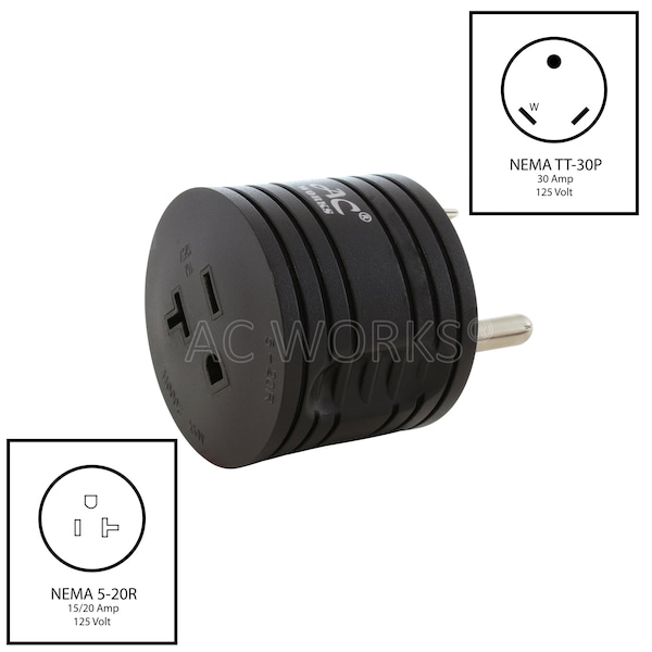 Ac Works 2 Pack RV 30A TT-30P Plug to 5-20R 15/ 20A Household Outlet - RVTT520-BK-2PK