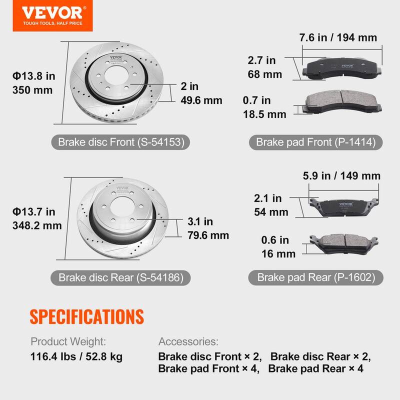 VEVOR Front and Rear Brake Kit Compatible with 2012-2020 Ford F-150, Drilled and Slotted Brake Rotors - QCCCPTZF1502E0OTBV0