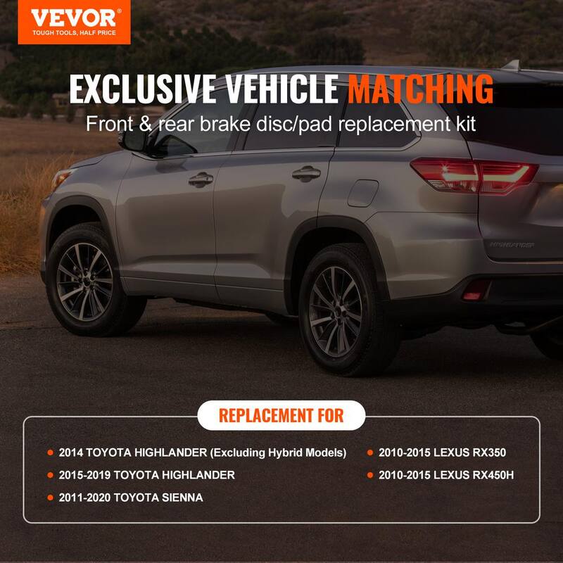 VEVOR Front and Rear Brake Kit Compatible with Toyota Sienna, Highlander, Lexus RX350, RX450h,Drilled and Slotted Brake Rotors - QCCCPTZHIGHLG1QCZV0