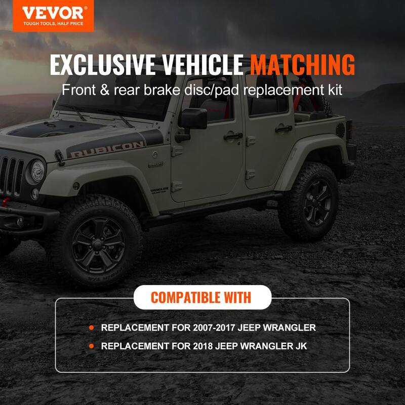 VEVOR Front and Rear Brake Kit Compatible with 2007-2017 Jeep Wrangler, Drilled and Slotted Brake Rotors - QCCCPTZJEEPWJETHKV0