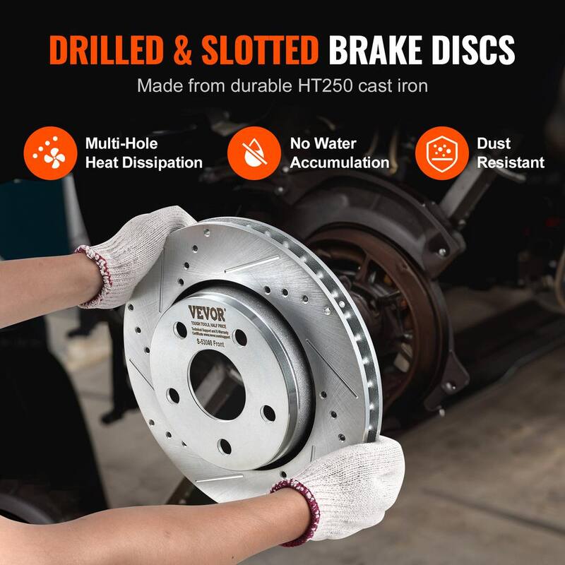 VEVOR Front and Rear Brake Kit Compatible with 2007-2017 Jeep Wrangler, Drilled and Slotted Brake Rotors - QCCCPTZJEEPWJETHKV0