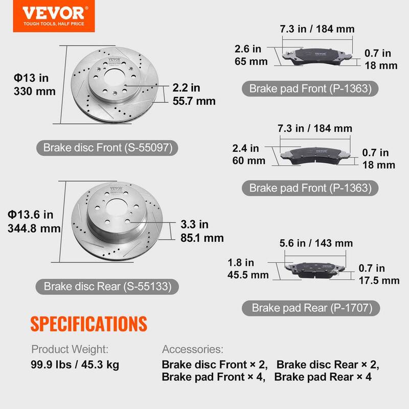 VEVOR Front Rear Brake Kit for 2014-2018 Chevy Silverado GMC Sierra 1500,2015-2020 Suburban Tahoe Yukon XL Escalade ESV - QCCCPTZSILVEW8IC2V0