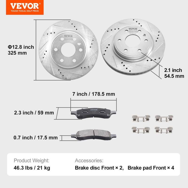 VEVOR Front Brake Kit Compatible with 2007-2017 Chevy Traverse, Buick Enclave, GMC Acadia, Saturn Outlook,Drilled Brake Rotors - QCCCPTZTRAVEMZKYOV0