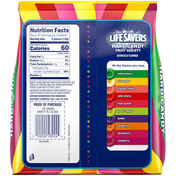 Life Savers Lifesavers Dulce Duro de Frutas en Bolsa Stand Up de 14.5 oz, Paquete de 6 - 401587