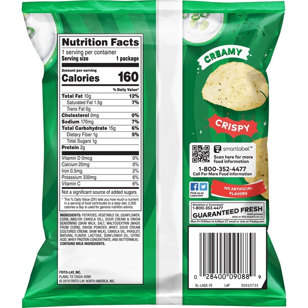 Papas Lay's Lay's Sabor Crema Agria y Cebolla 1 oz., PK104 - 11054
