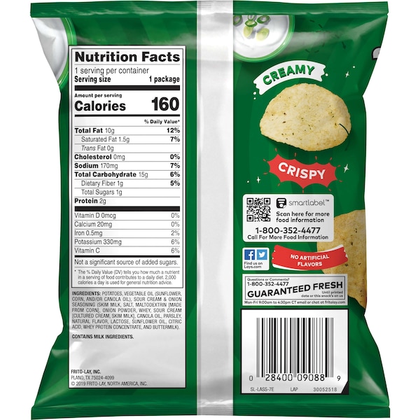 Papas Lay's Lay's Sabor Crema Agria y Cebolla 1 oz., PK104 - 11054