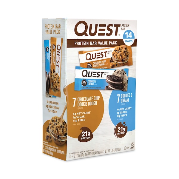 Paquete de Valor de Barra de Proteína Quest, Galleta con Chispas de Chocolate, Galletas y Crema, Barra de 2.12 oz, Paquete de 14 unidades - 849