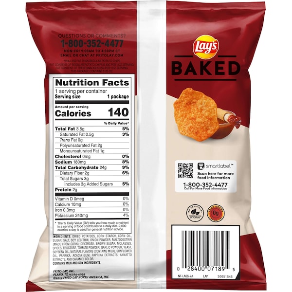 Lays Lay's papas fritas horneadas sabor BBQ de 1.12 oz, paquete de 64 bolsas - 44395