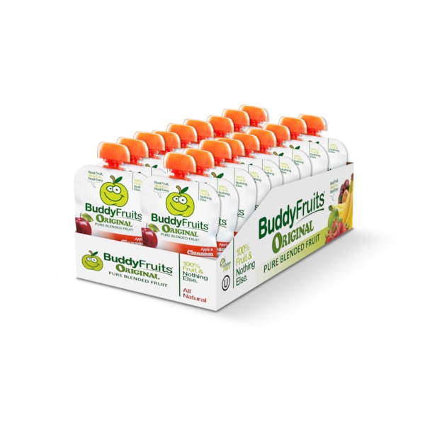 Frutas Buddy: Snack puro de manzana y canela mezclada 3.2 oz., paquete de 18 - 1852198