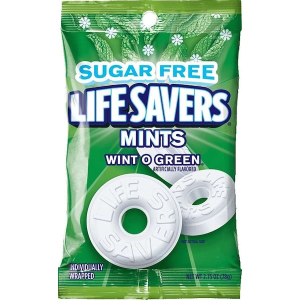 Salvavidas Life Savers Sin Azúcar Wintergreen 2.75 oz., Paquete de 12 - 384717
