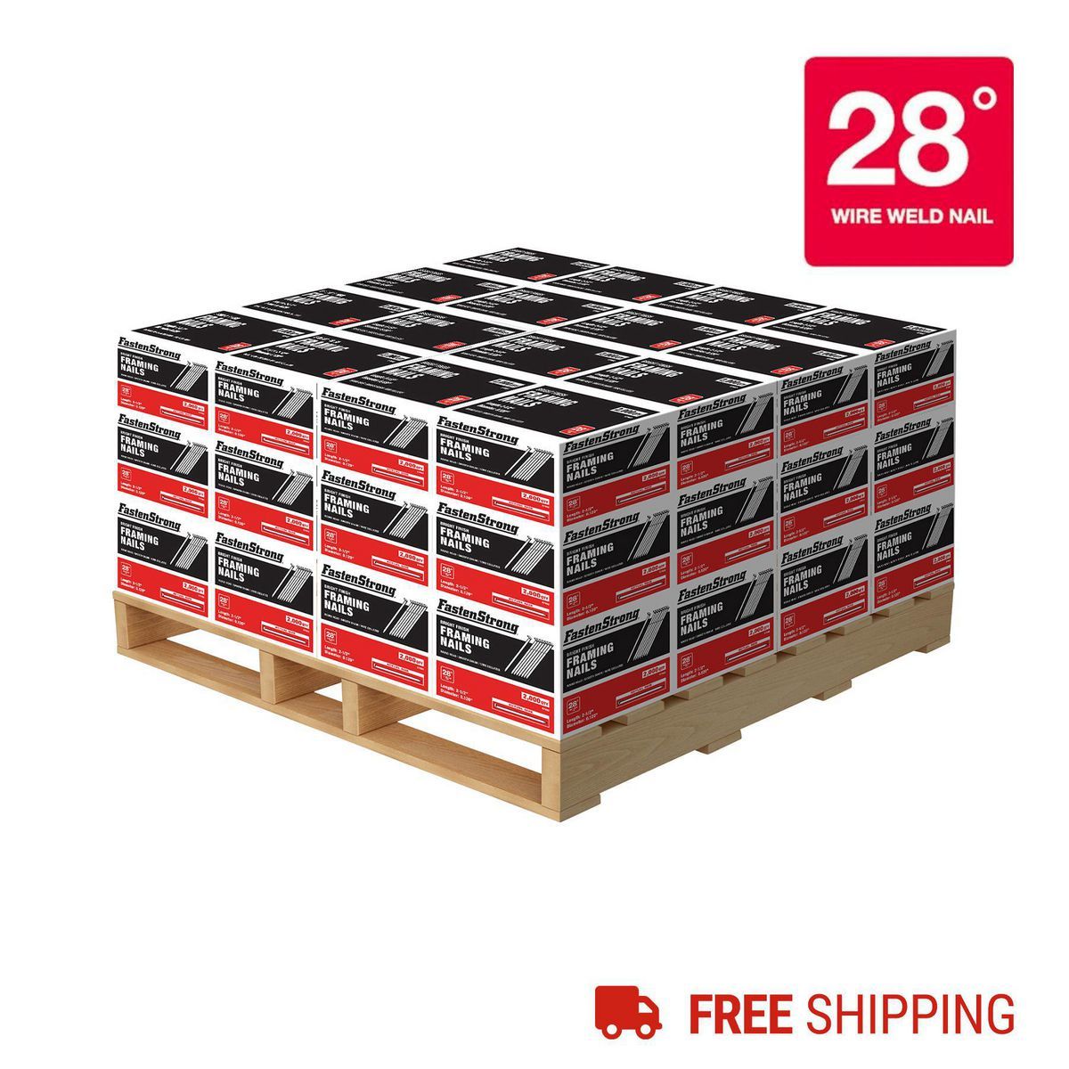 Clavos para armazón de recubrimiento brillante Fastenstrong 28° de 2-1/2 in, a granel, en paleta, 96,000 piezas: 48 paquetes de 2000 piezas - 70860.