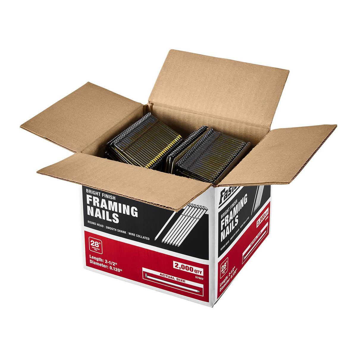 Clavos para armazón de recubrimiento brillante Fastenstrong 28° de 2-1/2 in, a granel, en paleta, 96,000 piezas: 48 paquetes de 2000 piezas - 70860.