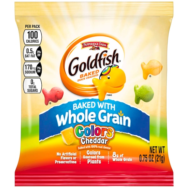 Galletas crujientes de Goldfish Cheddar de colores integrales de Pepperidge Farm, 0.75 oz., Paquete de 300 unidades - 140004788