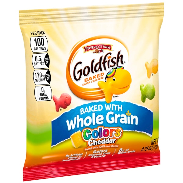 Galletas crujientes de Goldfish Cheddar de colores integrales de Pepperidge Farm, 0.75 oz., Paquete de 300 unidades - 140004788