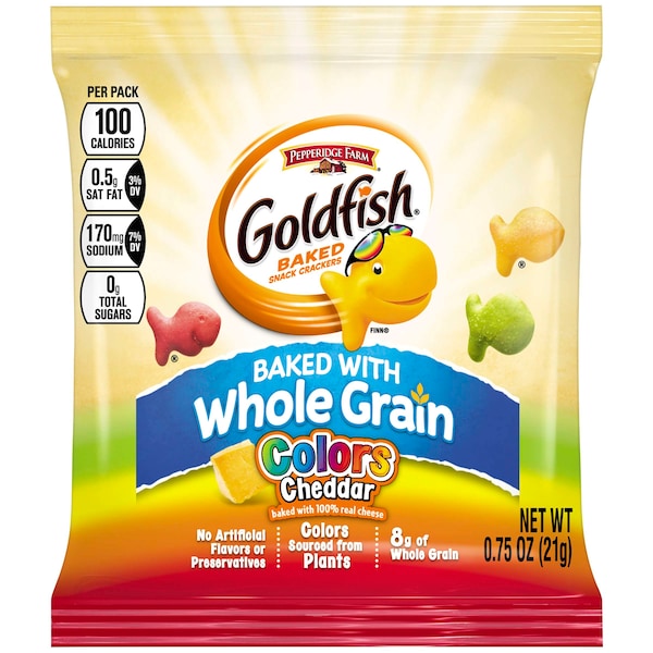 Galletas crujientes de Goldfish Cheddar de colores integrales de Pepperidge Farm, 0.75 oz., Paquete de 300 unidades - 140004788