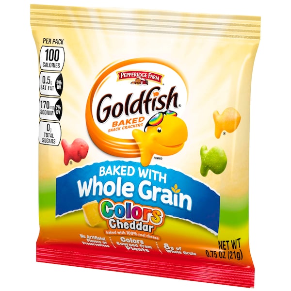 Galletas crujientes de Goldfish Cheddar de colores integrales de Pepperidge Farm, 0.75 oz., Paquete de 300 unidades - 140004788
