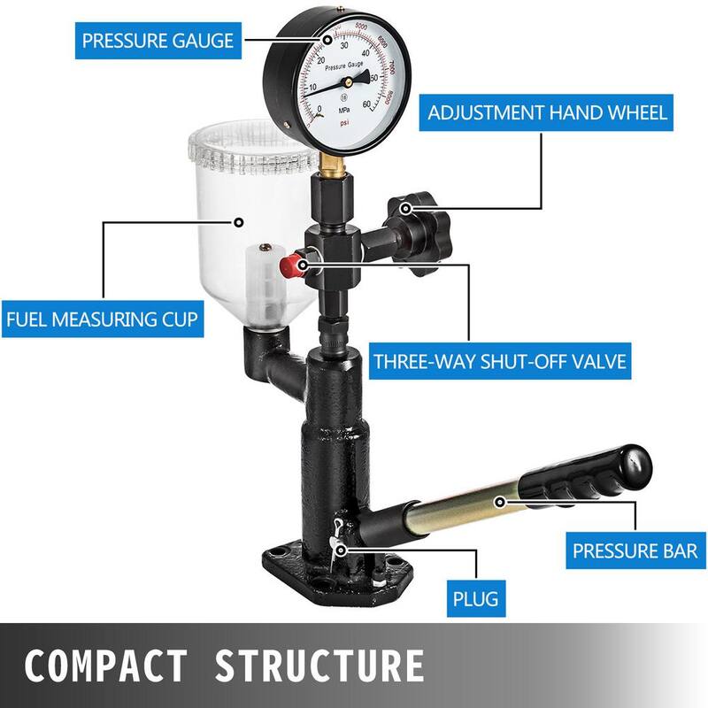 VEVOR Diesel Fuel Injector Tester 400Bar 6000PSI Diesel Injector Nozzle Tester with Dual Scale Gauge to Adjust Nozzle Pressure - CYJPYZJYQ00000001V0