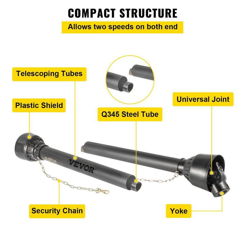 VEVOR PTO Drive Shaft 1-3/8 in. PTO Driveline Shaft 6 Spline End Round End 39 in. to 55 in. for Bush Hog Series 4 Tractor - CDZT4B10004055001V0