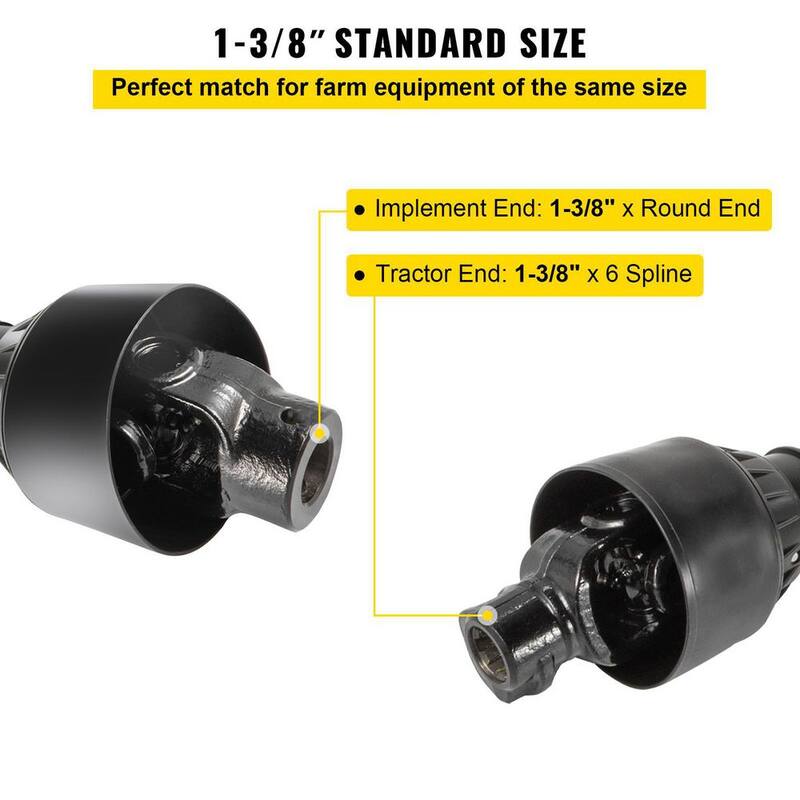 VEVOR PTO Drive Shaft 1-3/8 in. PTO Driveline Shaft 6 Spline End Round End 39 in. to 55 in. for Bush Hog Series 4 Tractor - CDZT4B10004055001V0