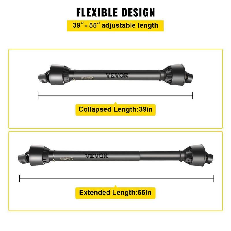 VEVOR PTO Drive Shaft 1-3/8 in. PTO Driveline Shaft 6 Spline End Round End 39 in. to 55 in. for Bush Hog Series 4 Tractor - CDZT4B10004055001V0
