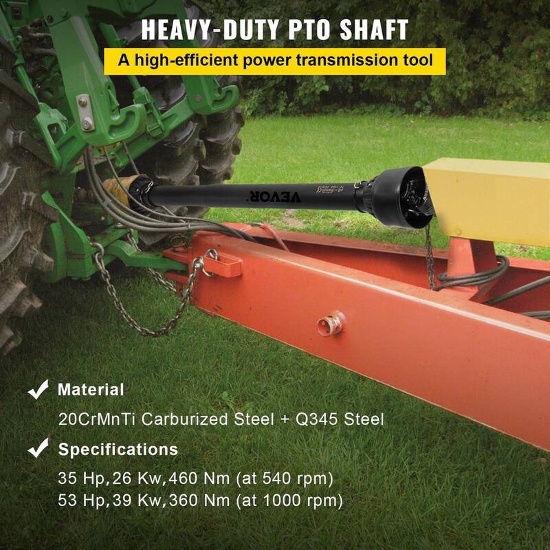 VEVOR PTO Drive Shaft 1-3/8 in. PTO Driveline Shaft 6 Spline End Round End 39 in. to 55 in. for Bush Hog Series 4 Tractor - CDZT4B10004055001V0