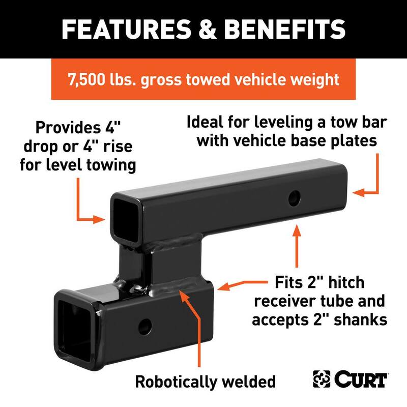 CURT Receiver Hitch Adapter (2 in. Shank 4 in. Drop 7,500 lbs.) - 45798