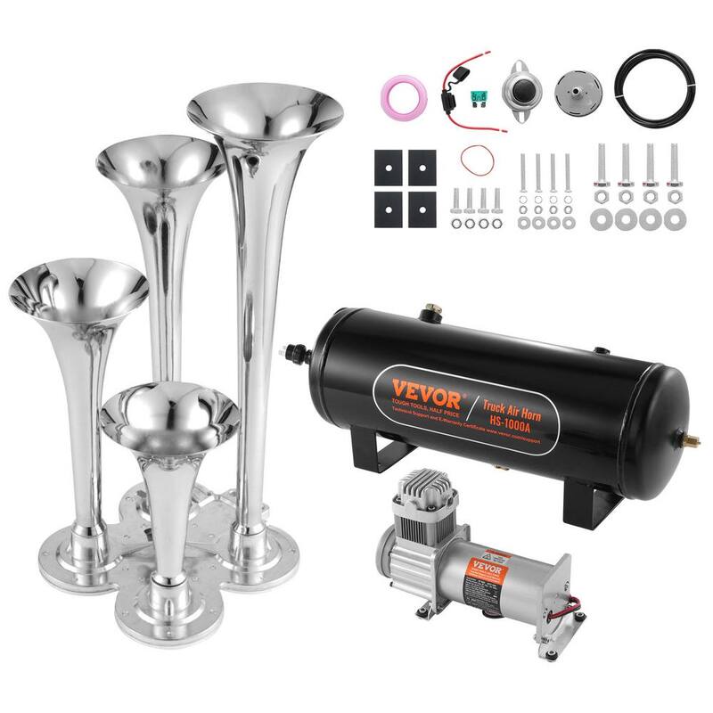 VEVOR Train Horns Kit,4 Trumpet Air Horn Kit,150dB Train Horns for Pickup Trucks,12V 160 psi Air Compressor 2.6 Gal.10 L Tank - QLBYCQGTZ12VB362GV9-0816