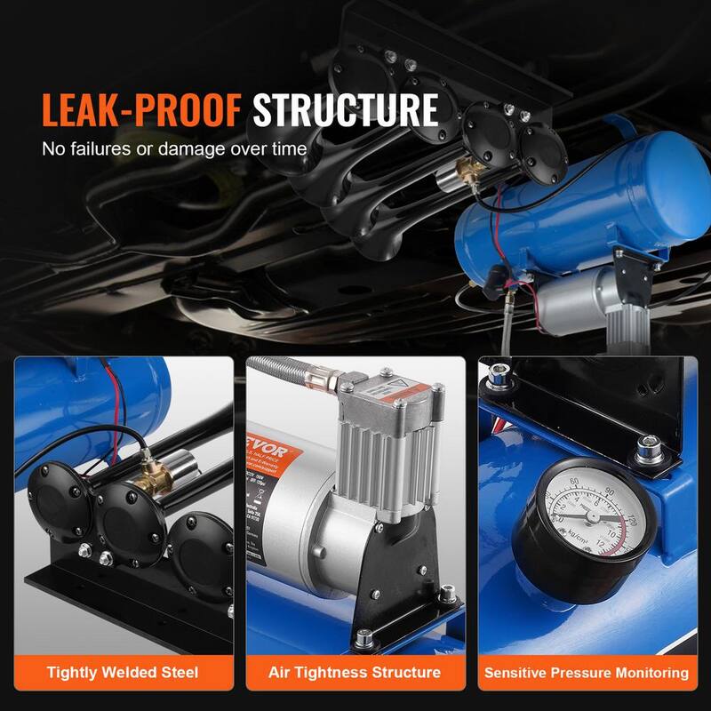 VEVOR Train Horns Kit, 4 Trumpet Air Horn Kit, 150 dB. Train Horns for Pickup Trucks, 12-Volt Air Compressor 1.6 Gal. Tank - QLBYCQGTZ12VRGCVHV9-0731