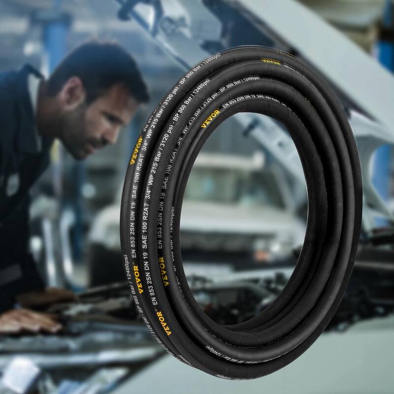 VEVOR Hydraulic Hose 1/2 in. x 100 ft. Coiled Hydraulic Hose 4000 PSI Bulk Hydraulic Hose with 2 High-Tensile Steel Wire Braid - YG100FT1-2-500001V0