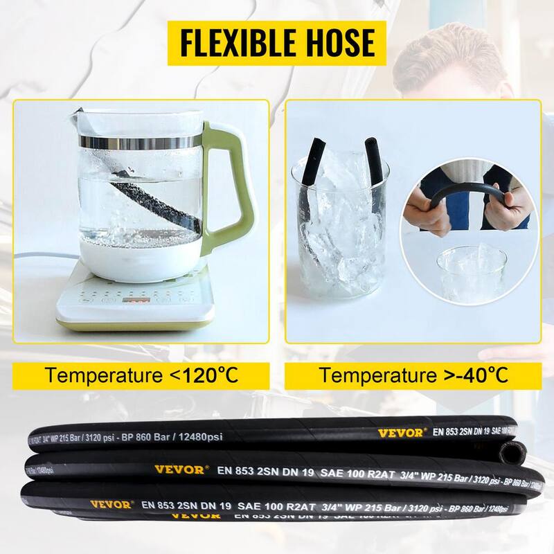 VEVOR Hydraulic Hose 1/2 in. x 100 ft. Coiled Hydraulic Hose 4000 PSI Bulk Hydraulic Hose with 2 High-Tensile Steel Wire Braid - YG100FT1-2-500001V0