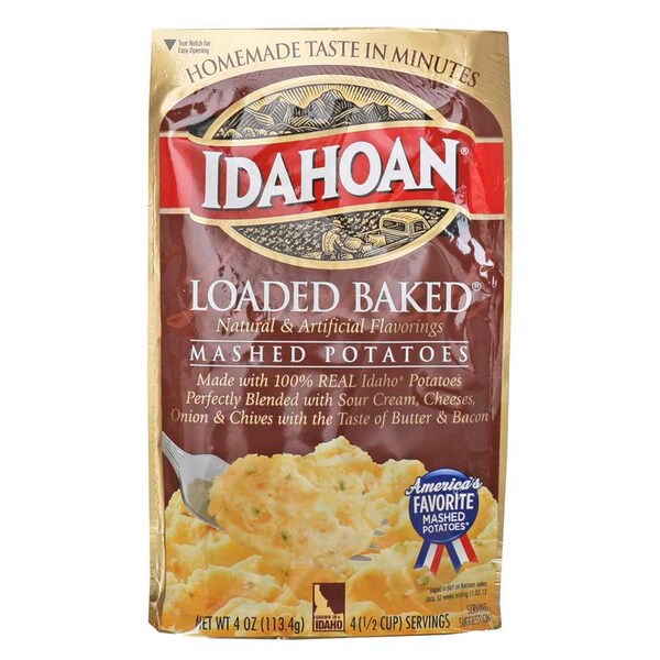 Alimentos de Idahoan Papas Molidas Cargadas con Queso 4 oz. Bolsa, Paquete de 12 - 2970002148