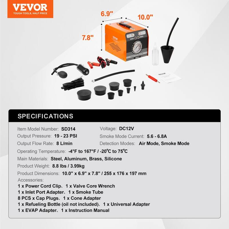 VEVOR Automotive Smoke Machine Leak Detector EVAP Smoke Machine Leak Tester with Built-in Air Pump & Pressure Gauge Dual-Mode - YWCLYWSDQBWLNAY99V9
