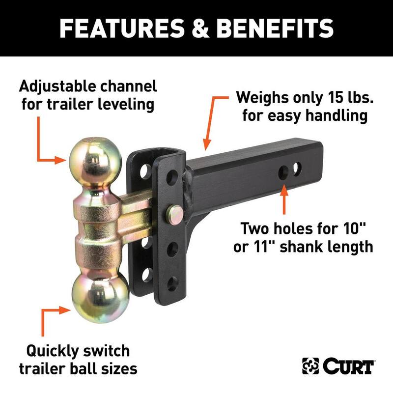 CURT Slim Adjustable Channel Mount with Dual Ball (2 in. Shank, 10K, 3-3/4 in. Drop) - 45903