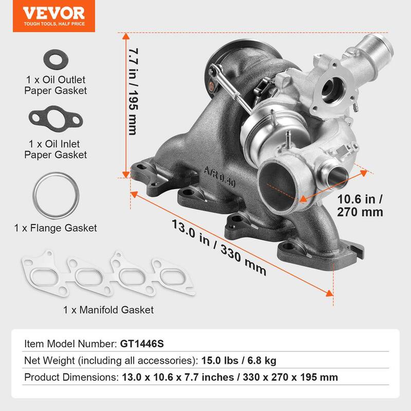 VEVOR Turbo Turbocharger with Gasket Kit,Turbo Charger Replacement for Car Engines,Compatible with Chevy Chevrolet Cruze - WLZYQZJCHEVYRCT2CV0