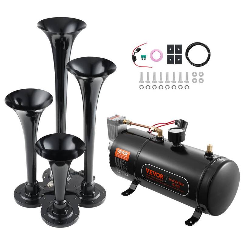 VEVOR Train Horns Kit, 4 Trumpet Air Horn Kit, 150 dB. Train Horns for Pickup Trucks, 12-Volt Air Compressor 0.8 Gal. Tank - QLBYCQGTZ3L1Y5P6PV9-0731