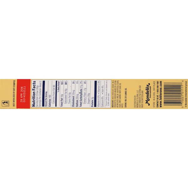 Toblerone 3.52 oz. Barra de Chocolate con Leche Toblerone, PK80 - 543