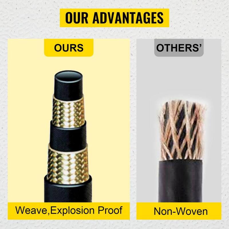 VEVOR Hydraulic Hose 3/8 in. x 100 ft. Coiled Hydraulic Hose 4800 PSI Bulk Hydraulic Hose with 2 High-Tensile Steel Wire Braid - YG100FT3-8-500001V0