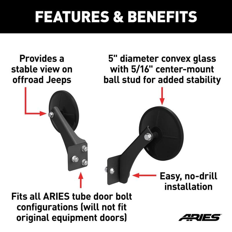 Aries Offroad Jeep Tube Door Mirrors (2-Pack) - 3500300