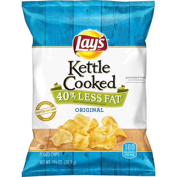 Lays Lay's Papas Fritas Kettle Cooked 40% Menos Grasa Original de 1.37 oz. Bolsas, Paquete de 64 - 25115