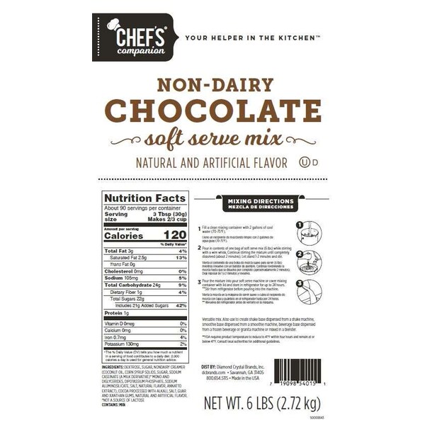 Compañero del chef Mezcla suave de helado de chocolate sin lácteos de 6 libras, paquete de 6 - 54015.