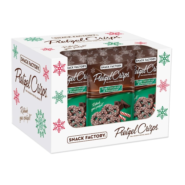 Fábrica de botanas Snack Factory: Chocolate Oscuro y Menta Navideños de 4 oz., paquete de 12 - 110823