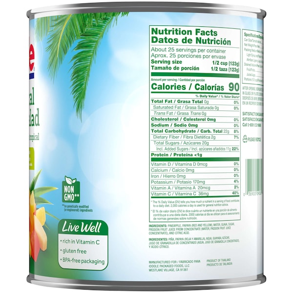 Ensalada de Frutas Tropicales Dole en Almíbar Ligero de 100 oz., PK6 - 09082