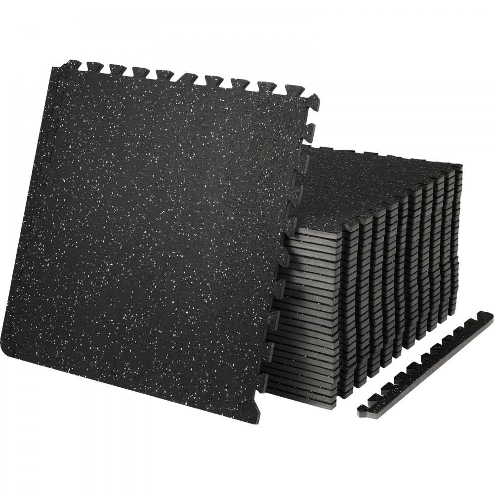 VEVOR 25 PCS 1/2 inch Thick Gym Floor Mats, 24" x 24" EVA Foam & Rubber Top Interlocking Workout Floor Mats with 100 sq.ft Coverage, Waterproof Exercise Puzzle Flooring for Gym, Home, Garage, Basement, Black & Grey - HSXJDDHDHDBDD09O9V0