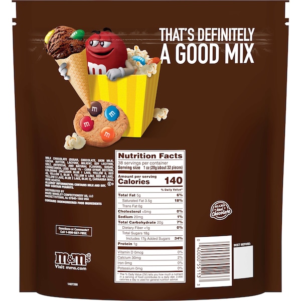 Bolsa de pie M&M's de chocolate con leche XL 38 oz., PK6 - 400801