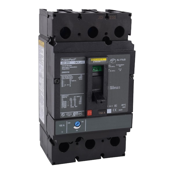 Square D Molded Case Circuit Breaker, JDM Series, 200A, 3 Pole, 600V AC, 25kA at 240V AC - JDM36200